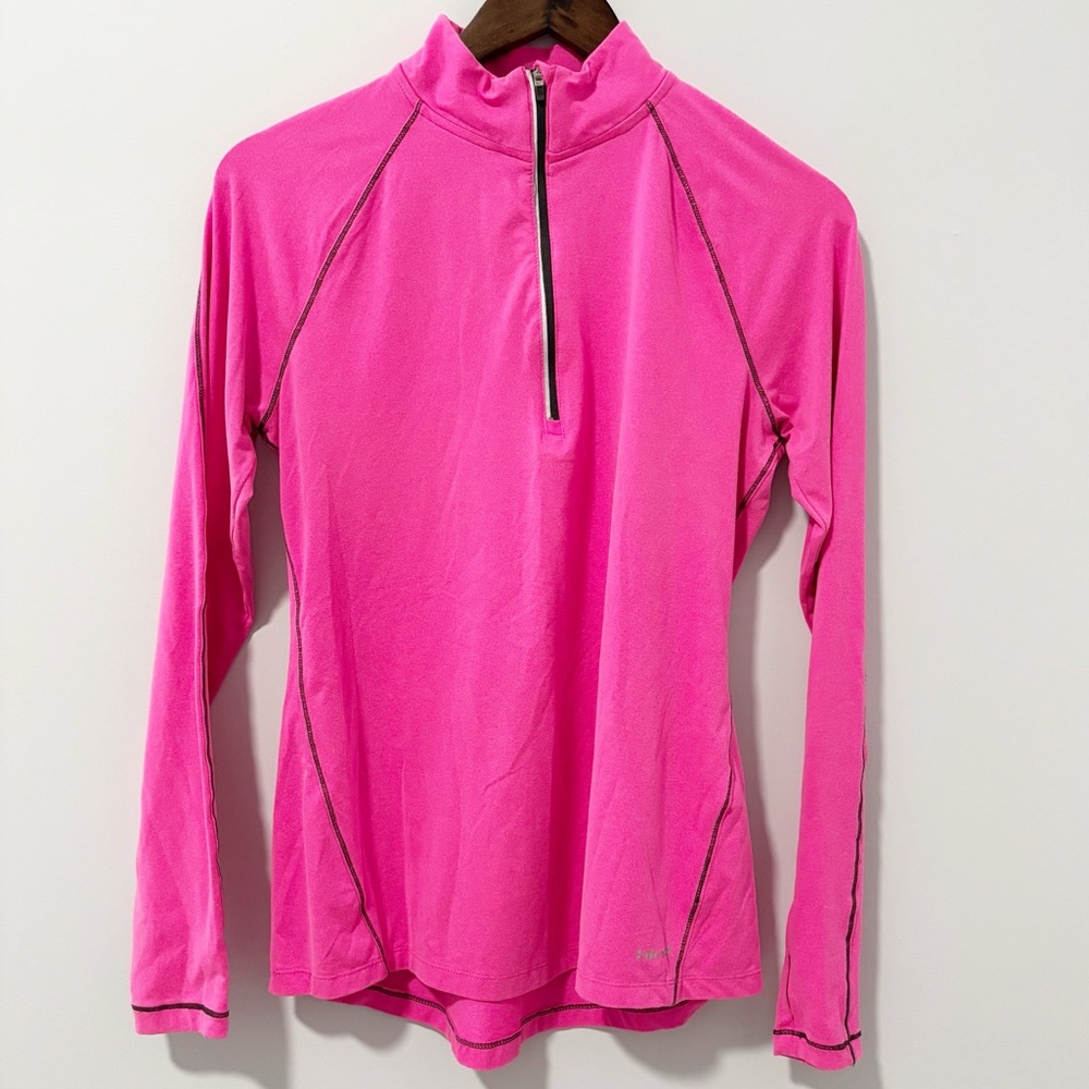 Hind Quarter Zip Long Sleeve Top Womens Sz Medium Bright Pink Activewear Workout